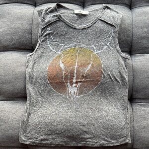 Gaze Gray Muscle Tee with Bull Skull Graphic